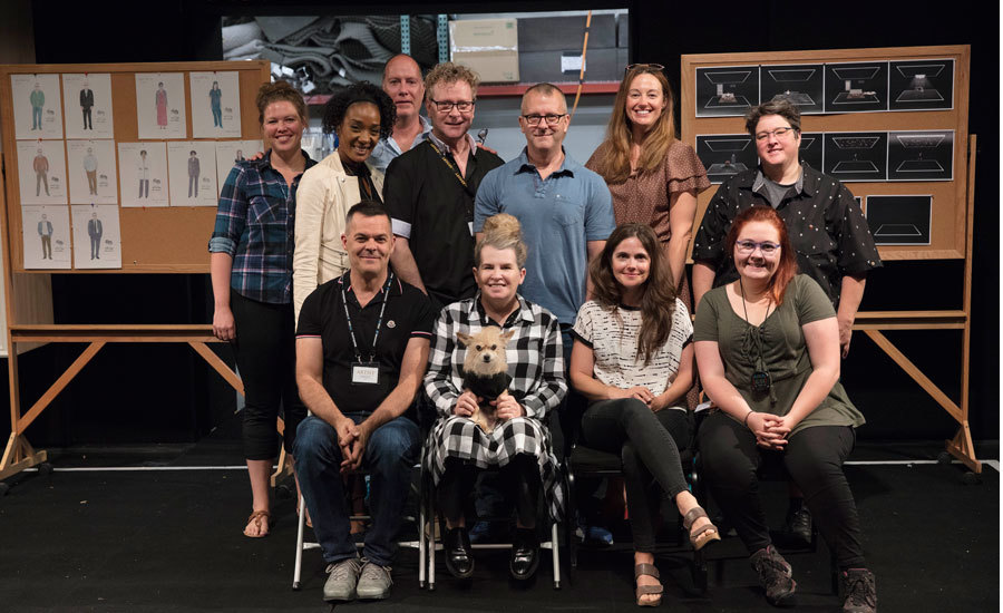 Front row: (L-R) Adam Bock (Playwright), Rose Riordan (Director), Fig the Dog (Dog), Alison Heryer (Costume Designer), Sarah Stark (Production Assistant).&nbsp;Back row: (L-R)&nbsp;Jennifer Rowe (Assistant Director), Cycerli Ash (Actor), Mark Tynan (Stage Manager), Gary Norman (Actor), Nat DeWolf (Actor), Dana Green (Actor), Casi Pacilio (Sound Designer)