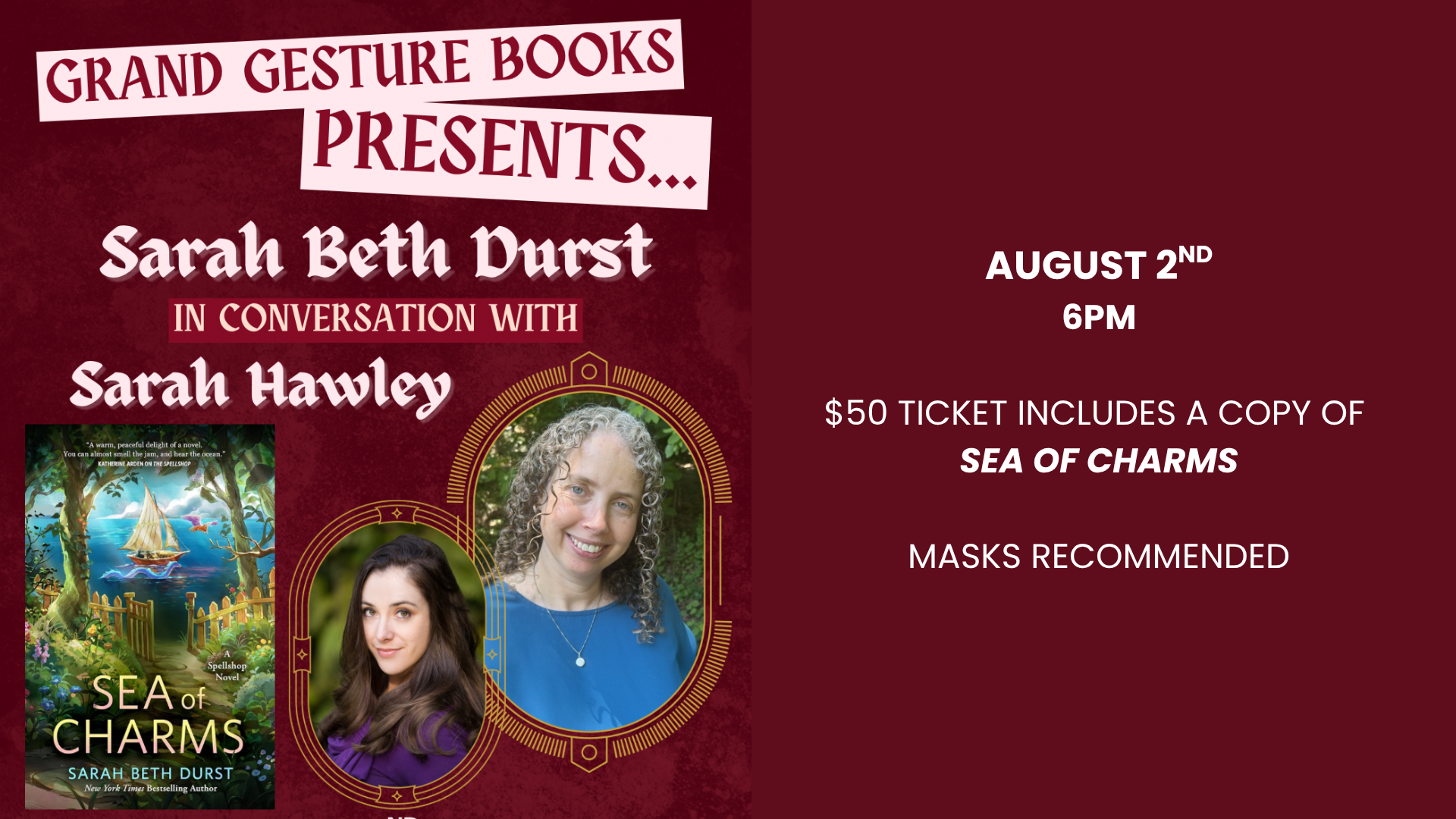 August 2 Nd 6 Pm 50 Ticket Includes A Copy Of Sea Of Charms Masks Recommended