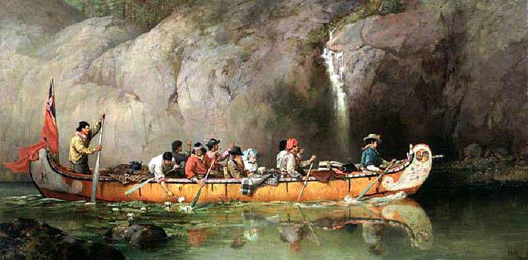 "Quetico Superior Route, passing a Waterfall" by&nbsp;Frances Anne Hopkins, 1869.