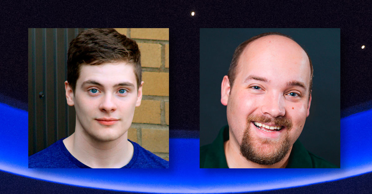 Headshots of actor Jamie Sanders and autism consultant/actor Troy Sawyer on a background of blue and black.