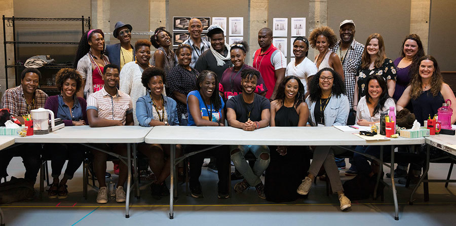 The cast and members of the creative team of The Color Purple on the first day of rehearsal.&nbsp;