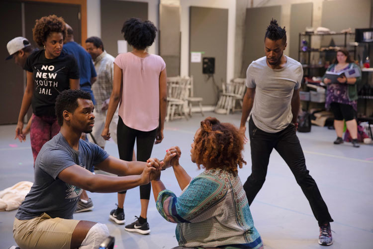 Members of the cast of The Color Purple rehearse.