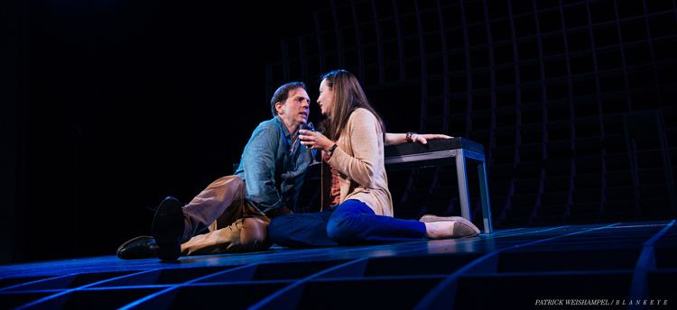 Dana Green as Marianne and Silas Weir Mitchell as Roland in "Constellations" at The Armory. Photo by PatrickWeishampel/blankeye.tv.