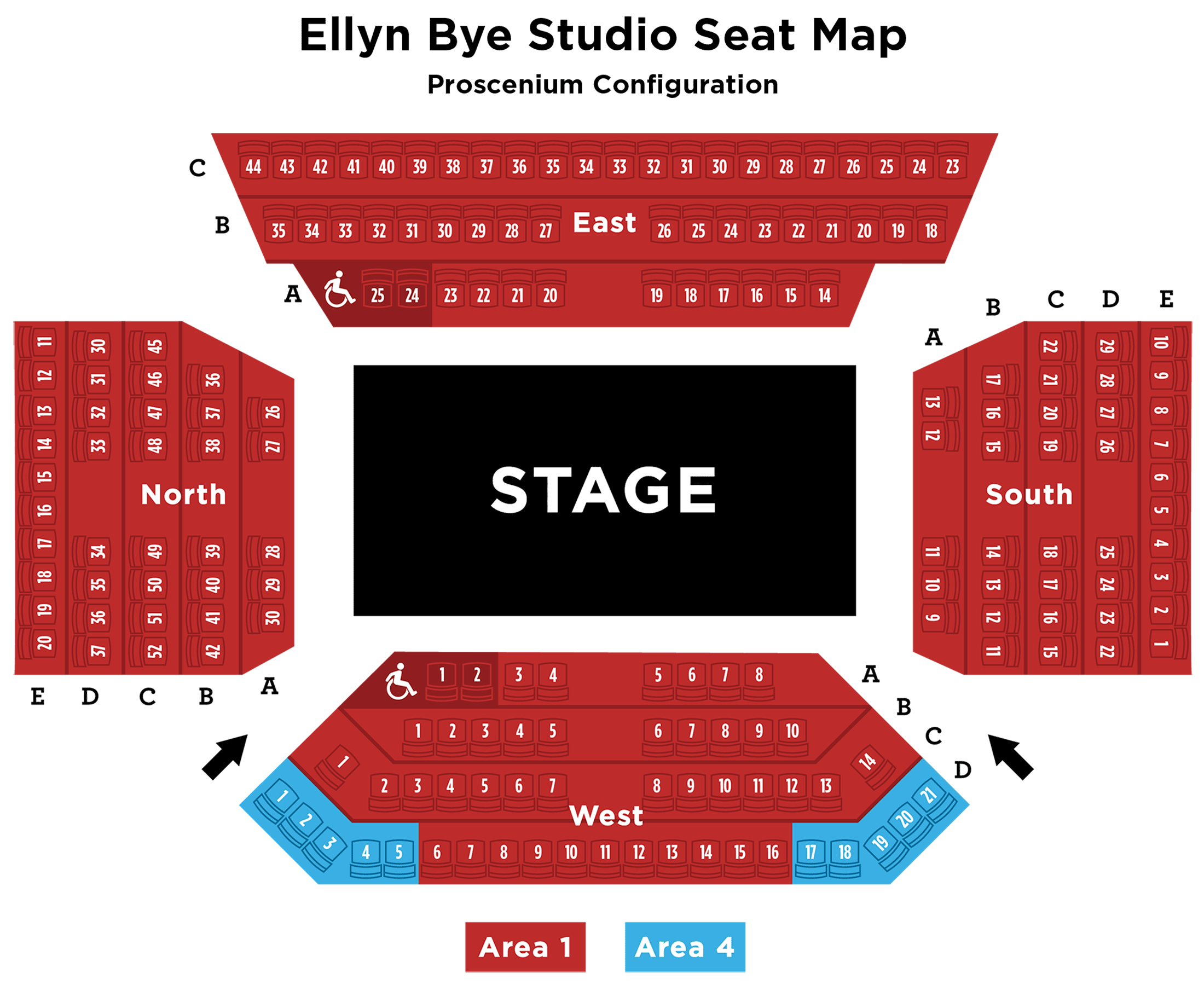 A map of the Ellyn Bye Studio with seating configuration 