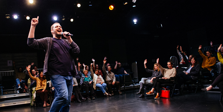 Isaac Lamb in Every Brilliant Thing at The Armory.&nbsp;Photo by Patrick Weishampel/blankeye.tv.