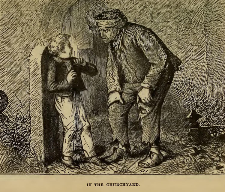 Illustration of Pip and Magwitch from the 1867 print edition of Great Expectations.