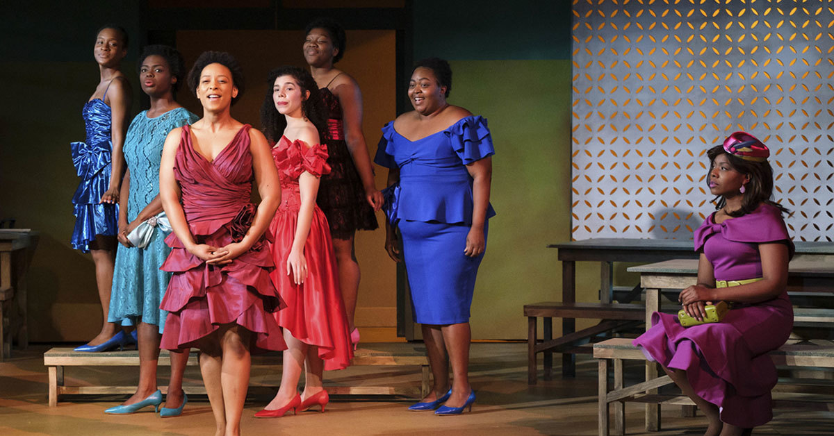 Members of the cast of&nbsp;School Girls; Or, The African Mean Girls Play; photo by Russell J. Young.