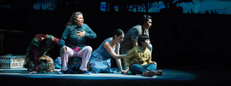 The group (left to right, Nancy Rodriguez, VIVIS, Sabina Zuniga Varela, Jahnangel Jimenez, Lakin Valdez) reenacts the arduous crossing of the desert from Mexico to the United States. Photo by Jenny Graham.
