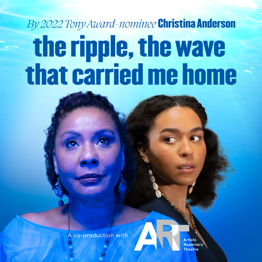 The title "the ripple, the wave that carried be home" with artwork of two women with water pitchers swirling in a yin-and-yang-like circle.