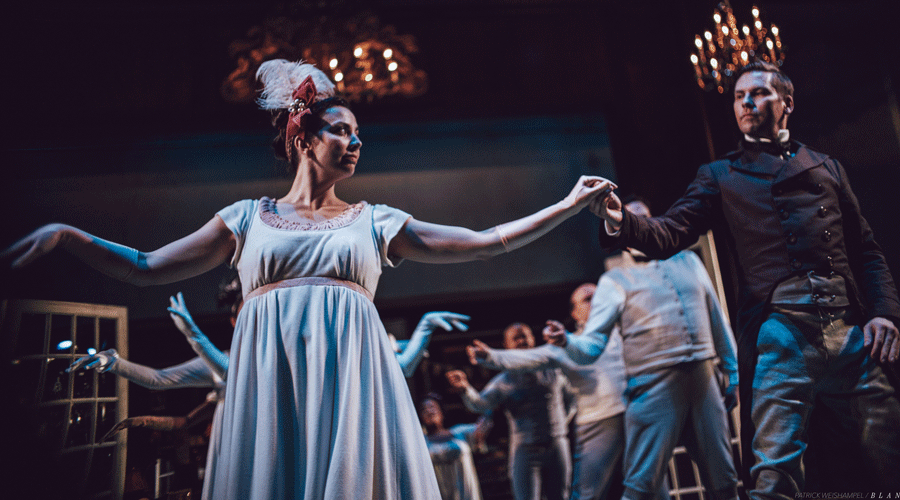 L-R: Violeta Picayo and Chris Murray with members of the cast of Bedlam's Sense and Sensibility at The Armory.&nbsp;Photo by Patrick Weishampel/blankeye.tv.