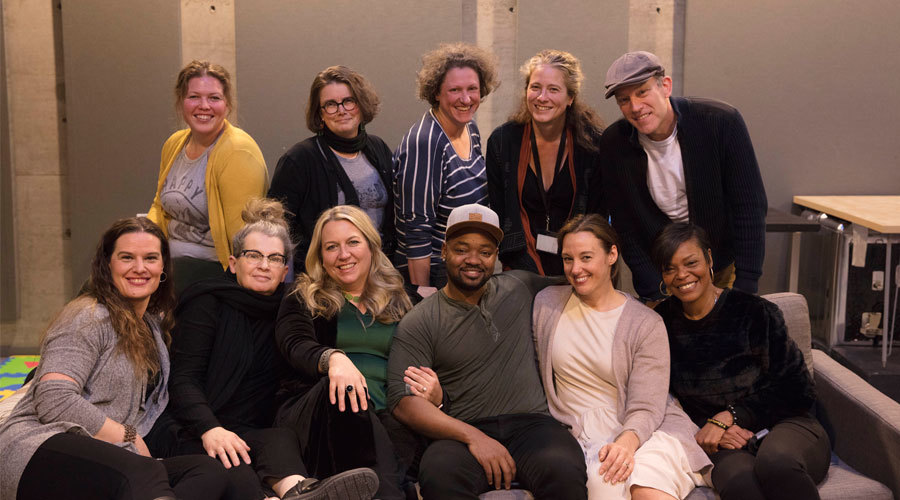 The cast and members of the creative team of Tiny Beautiful Things with author Cheryl Strayed (third from the left on the bottom row).