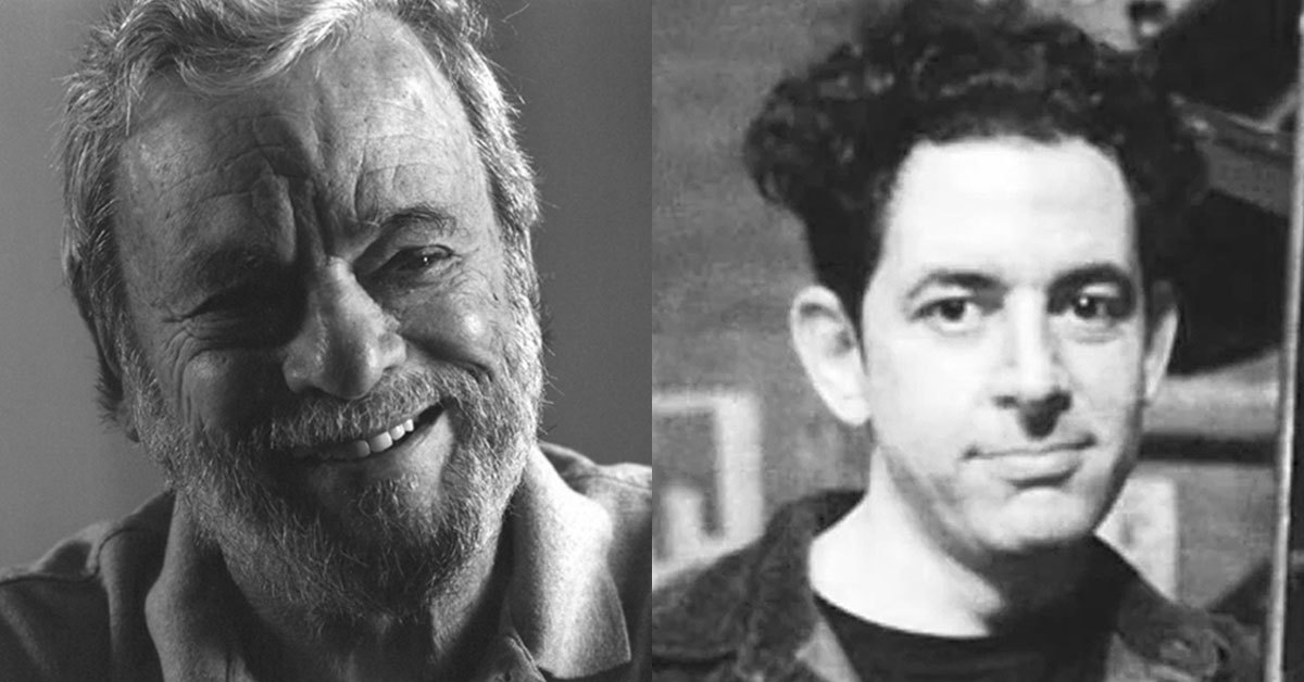 Black and white photos of Stephen Sondheim and Jonathan Larson