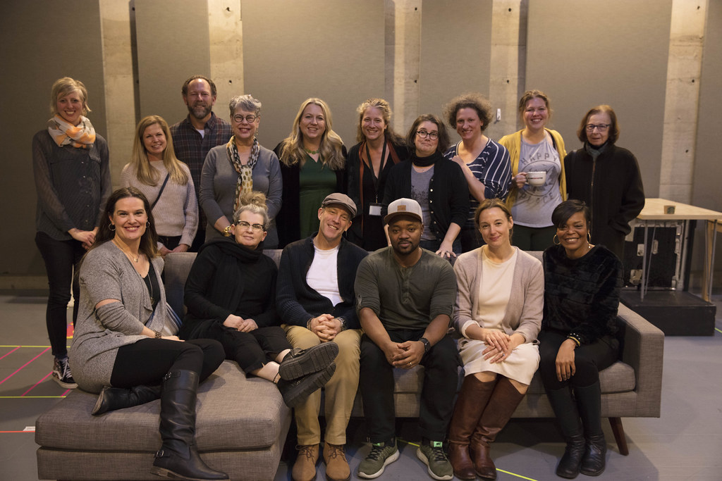 Diana Gerding and Marissa Wolf with Cheryl Strayed and members of the cast and design team for Tiny Beautiful Things